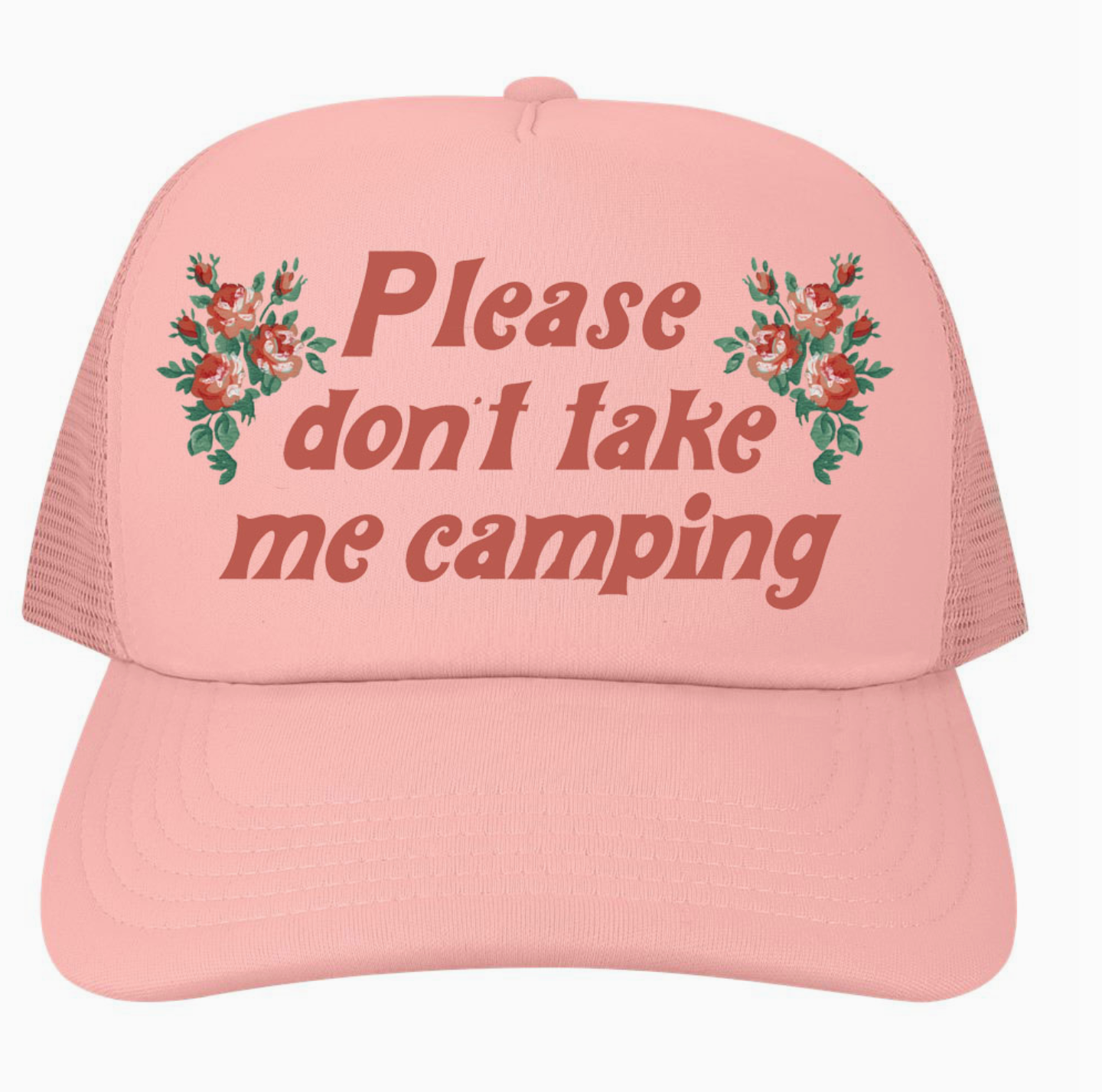 Please Don't Take Me Camping Retro Trucker Hat (2 colors available)