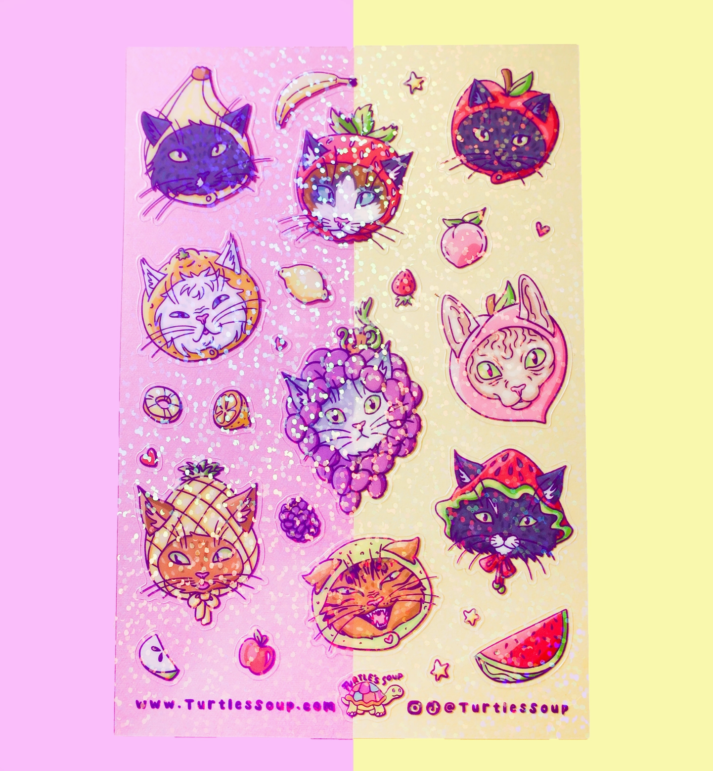 Cats In Fruit Hats Vinyl Sticker Sheet