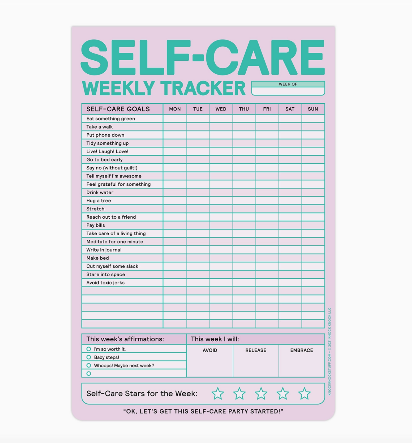 Self-Care Weekly Tracker Notepad - 60 Sheets