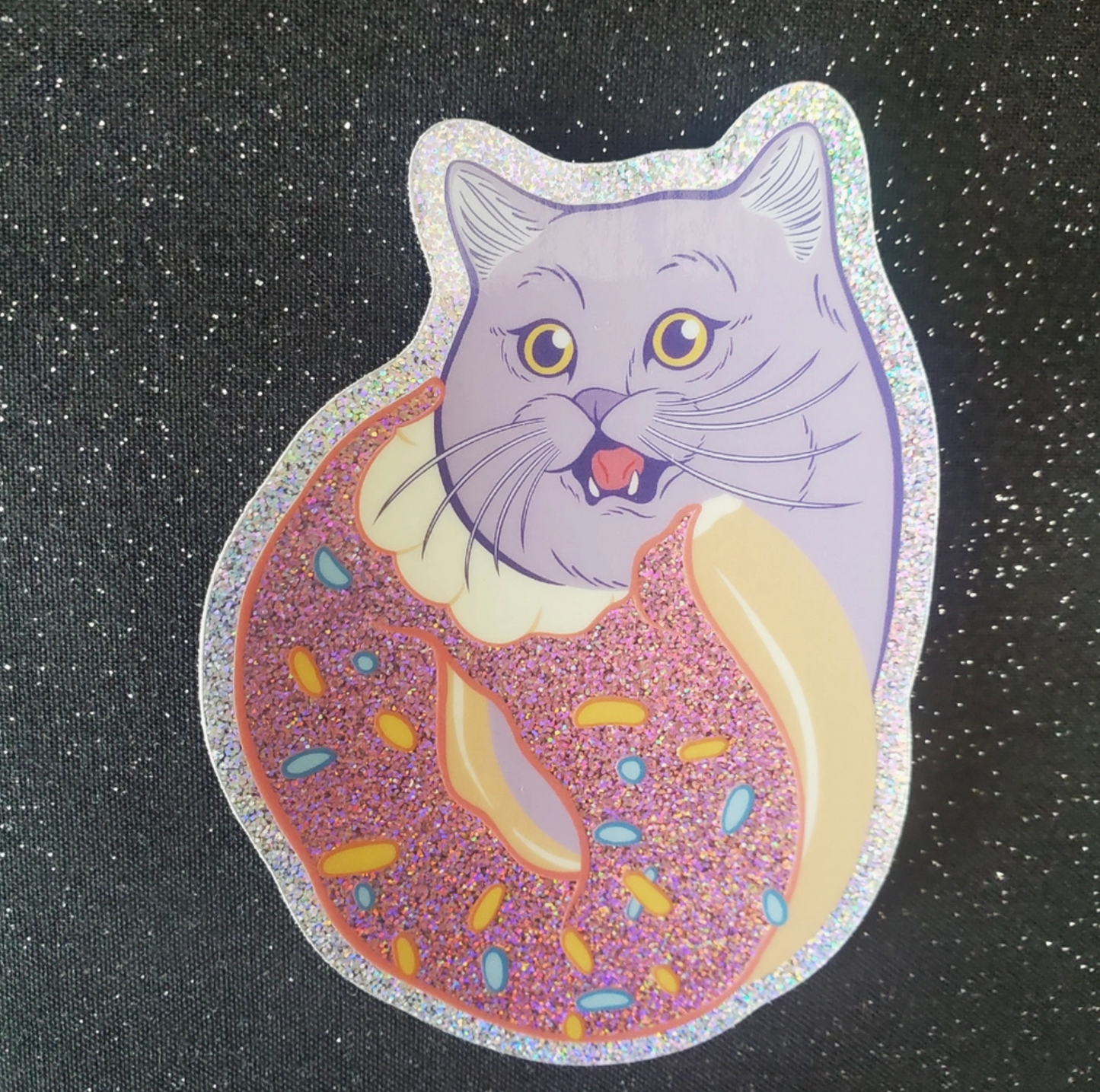 Donut Cat Glitter Holographic Sticker