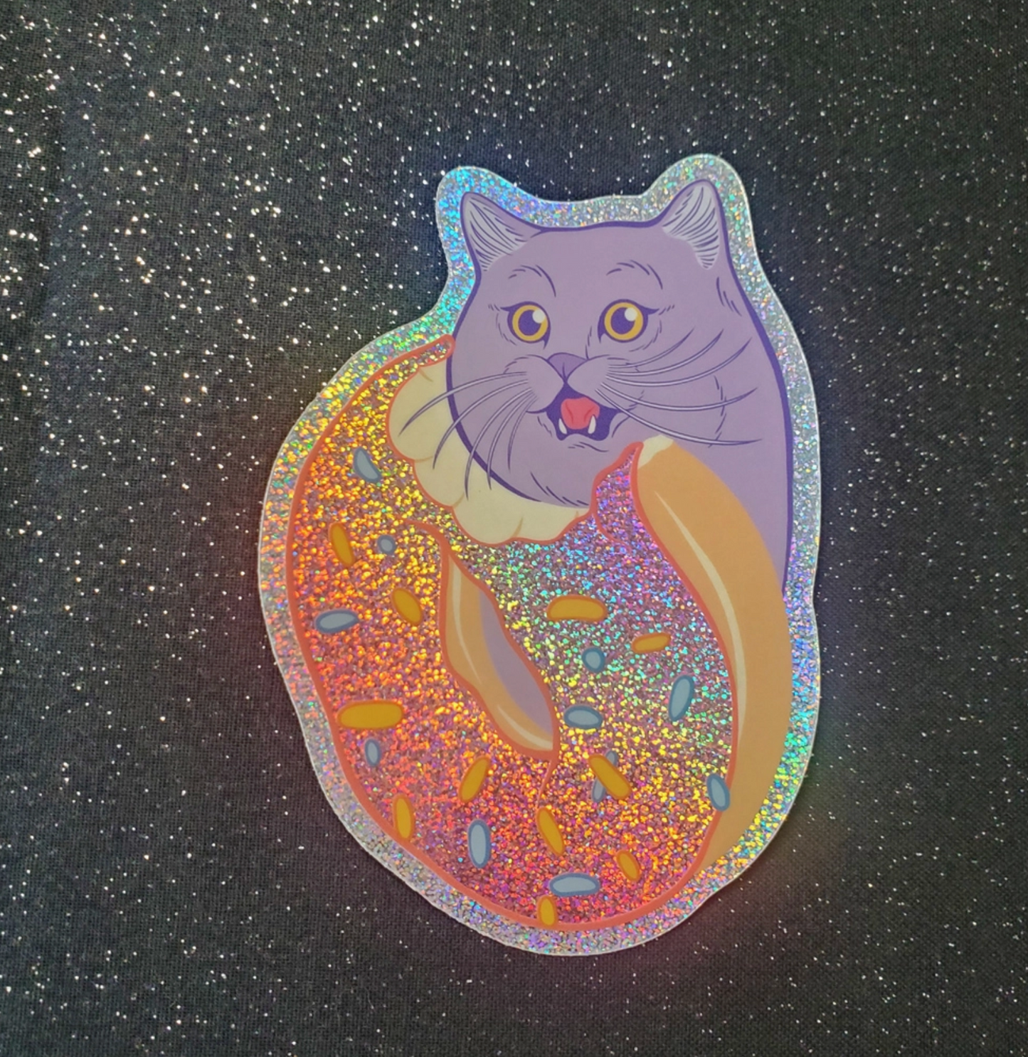 Donut Cat Glitter Holographic Sticker