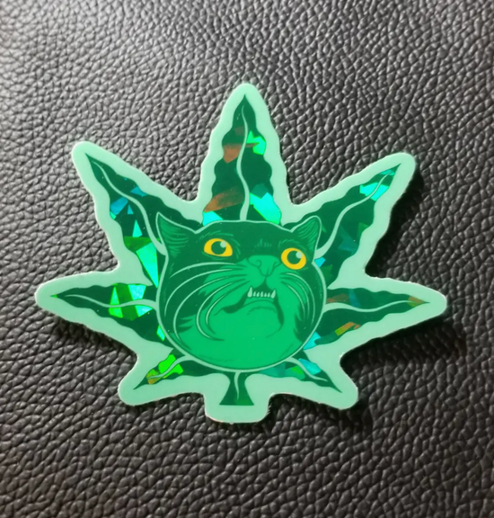 Cat Leaf Prismatic Glitter Sticker
