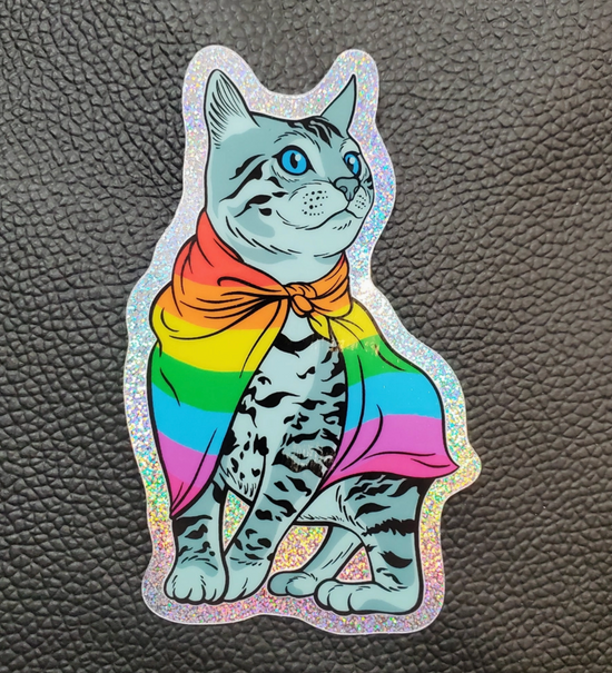 Rainbow Pride Cat Holographic Glitter Sticker