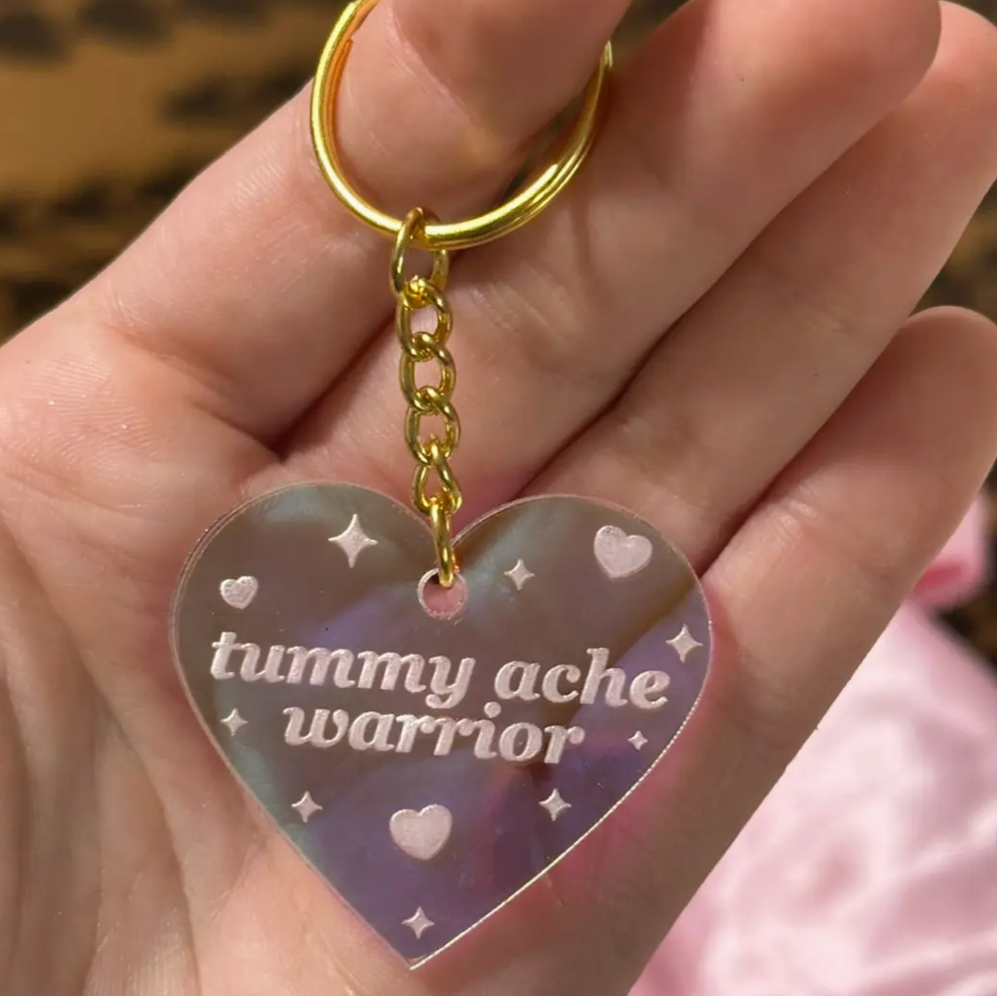 Tummy Ache Warrior Iridescent Acrylic Keychain