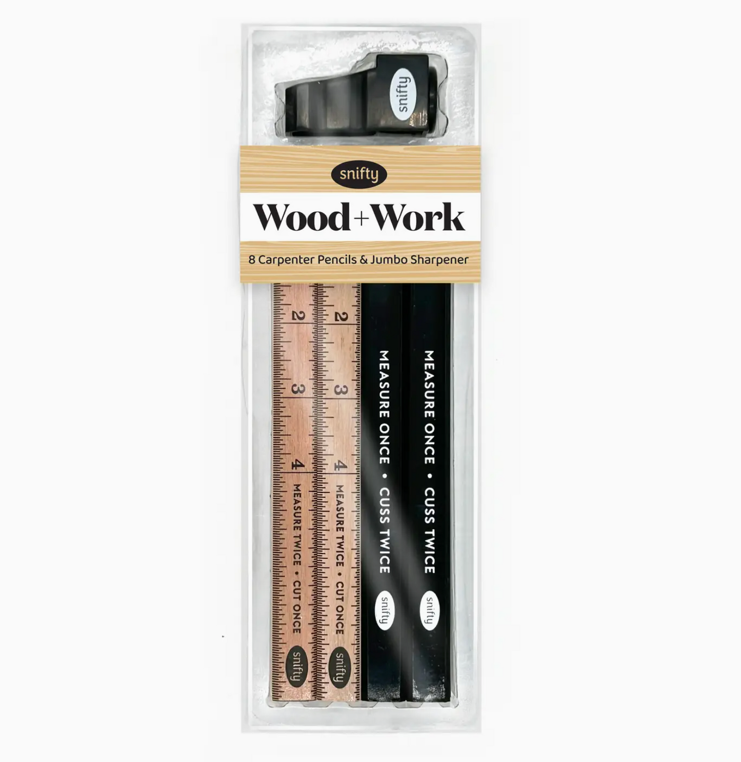 Wood + Work - 8 Carpenter Pencils/Sharpener Set