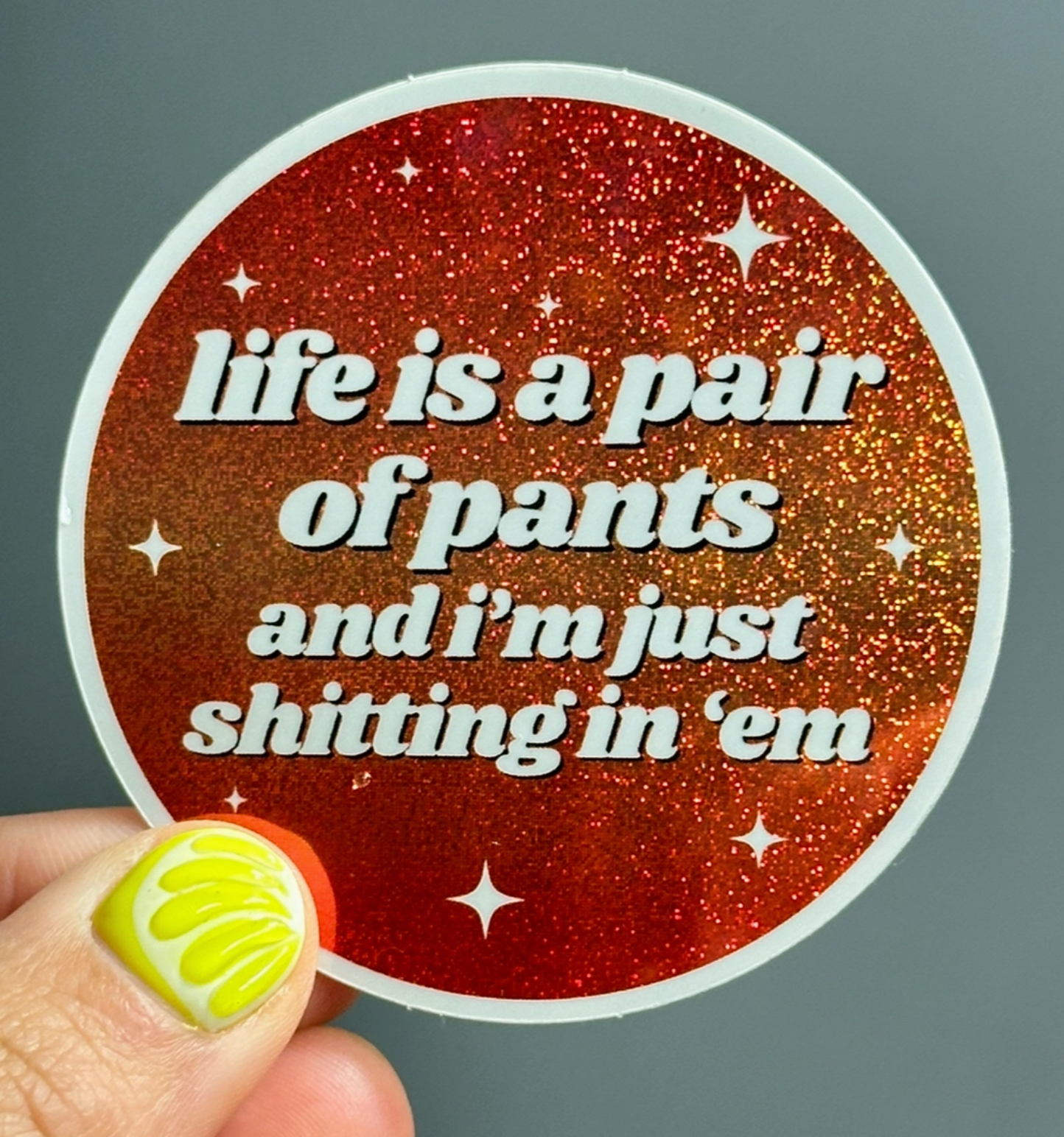 Life Is A Pair Of Pants And I'm Just Shitting In 'Em Glitter Sticker