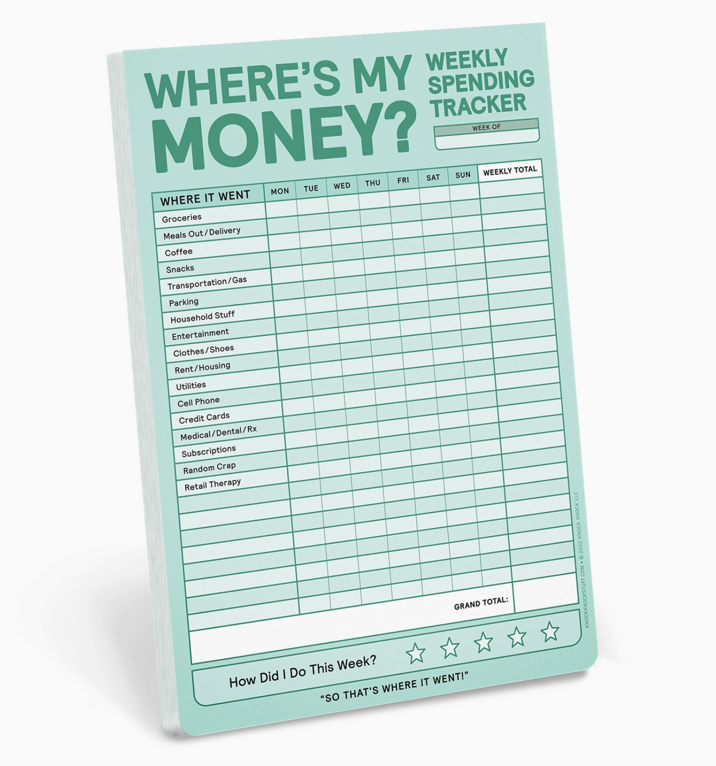 Weekly Money Tracker Notepad - 60 sheets