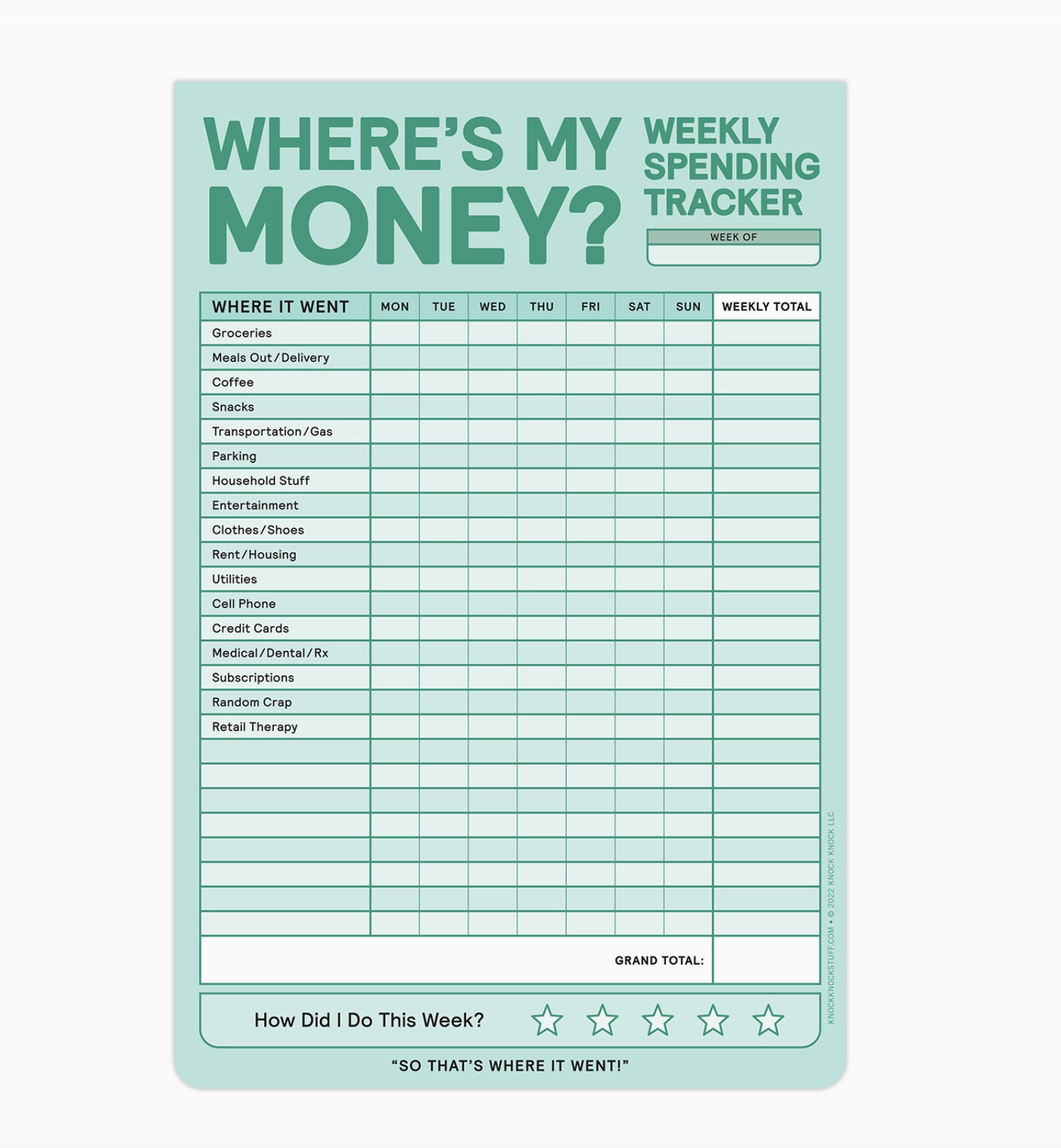 Weekly Money Tracker Notepad - 60 sheets