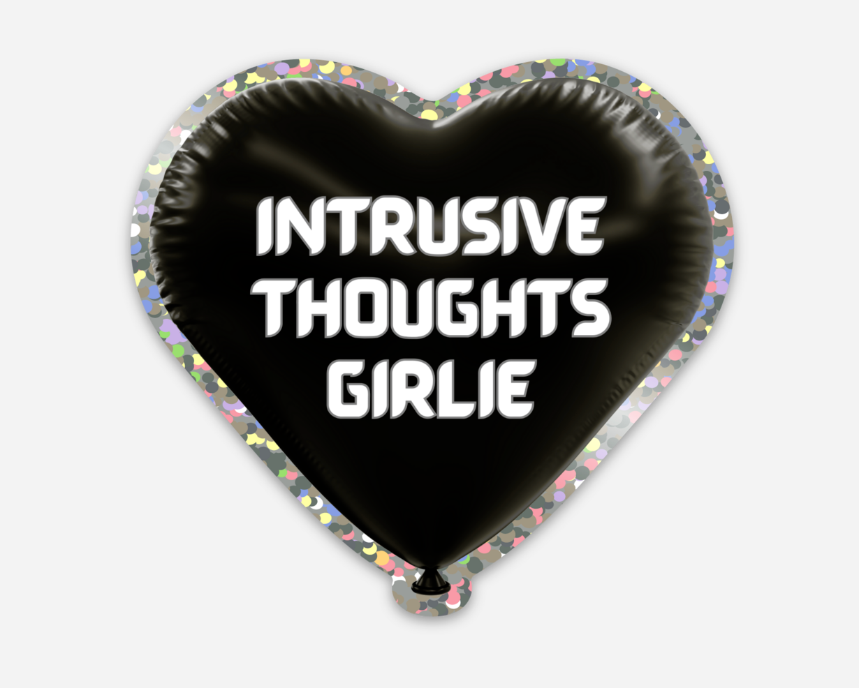 Intrusive Thoughts Girlie Glitter Heart Balloon Sticker