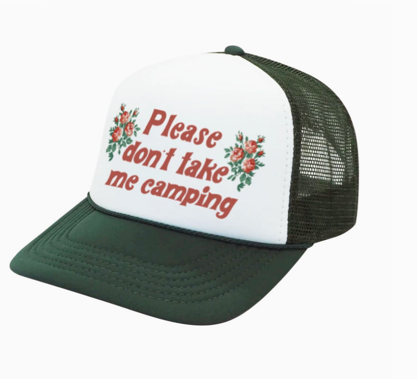 Please Don't Take Me Camping Retro Trucker Hat (3 colors available)