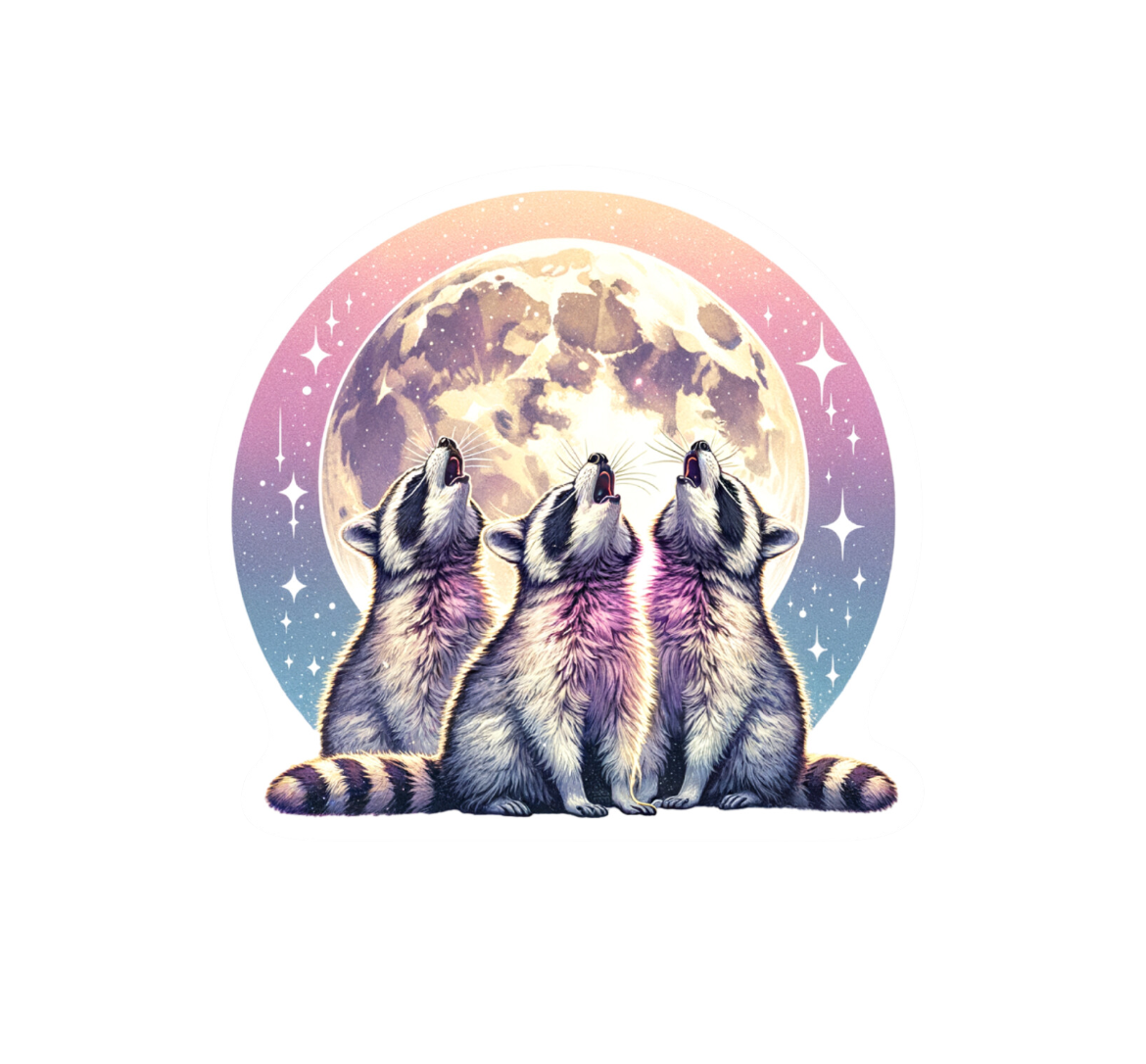Raccoons Howling At The Moon Cute Sticker