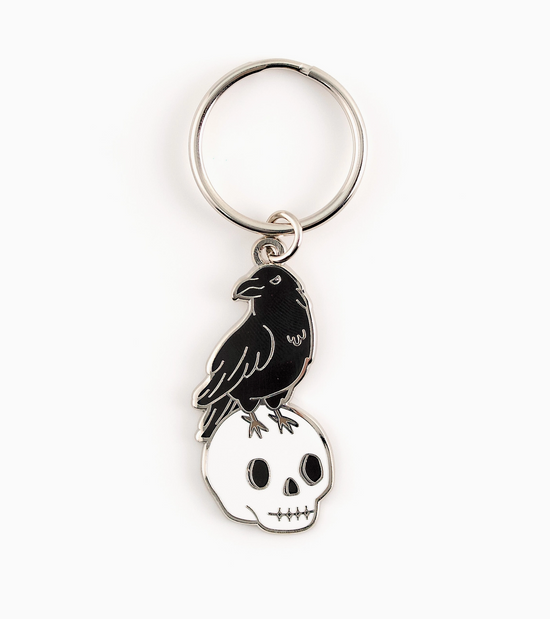 Black Raven & Skull Keychain