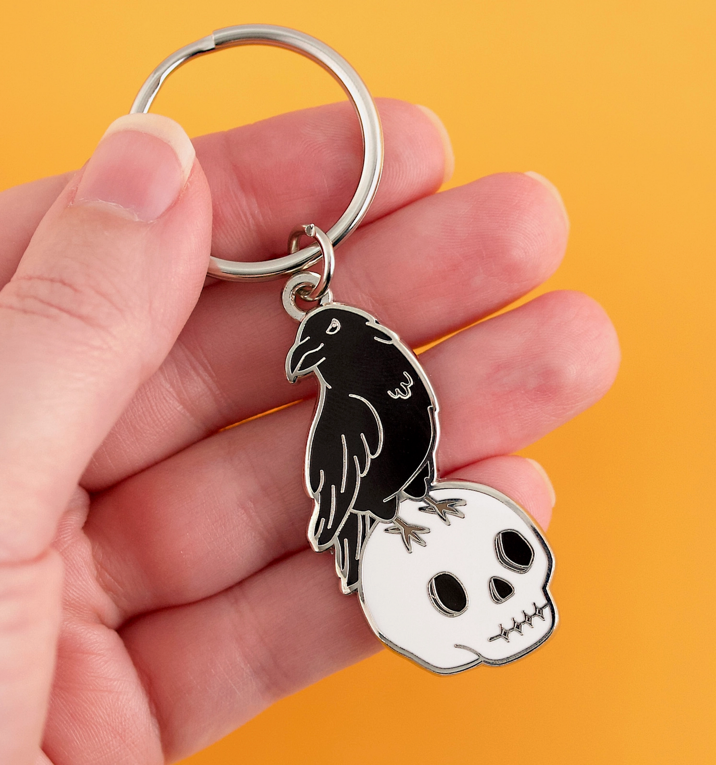 Black Raven & Skull Keychain