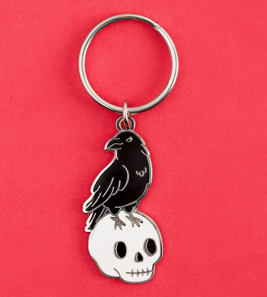 Black Raven & Skull Keychain