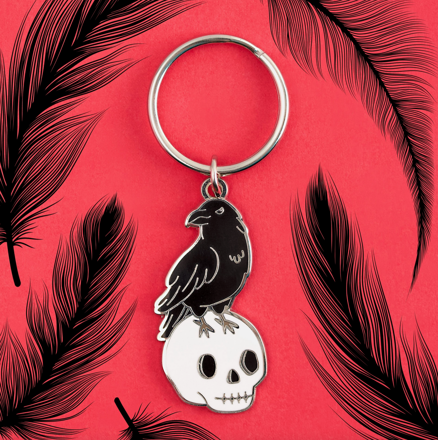 Black Raven & Skull Keychain