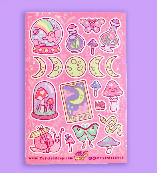 Witchy Things Cute Kawaii Pink Wicca Vinyl Sticker Sheet