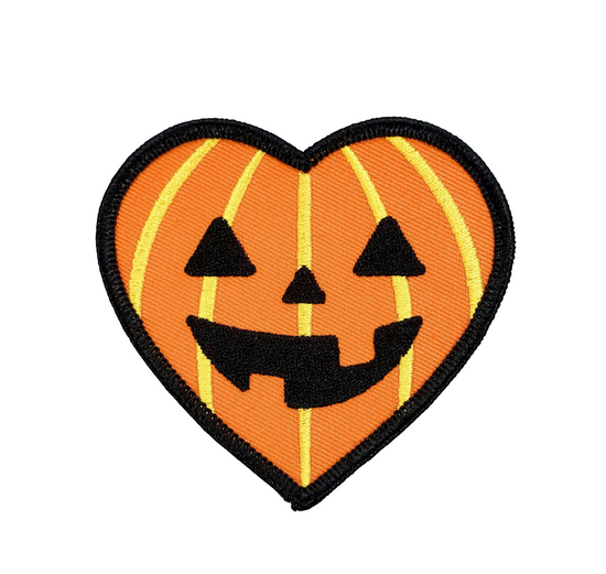 Jack O Lantern Heart Pumpkin Embroidered Patch