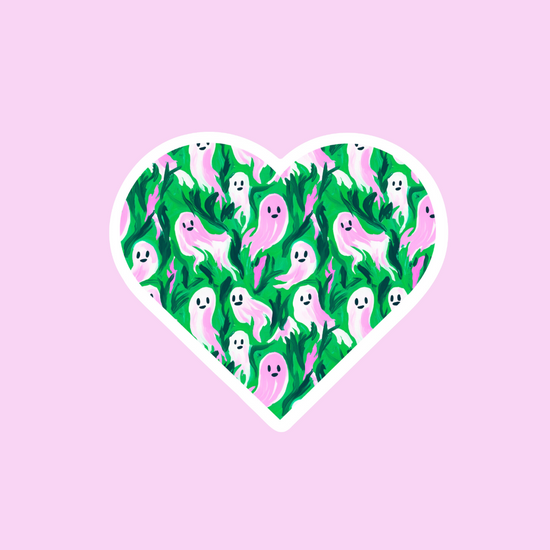 Green & Pink Ghostie Heart Sticker