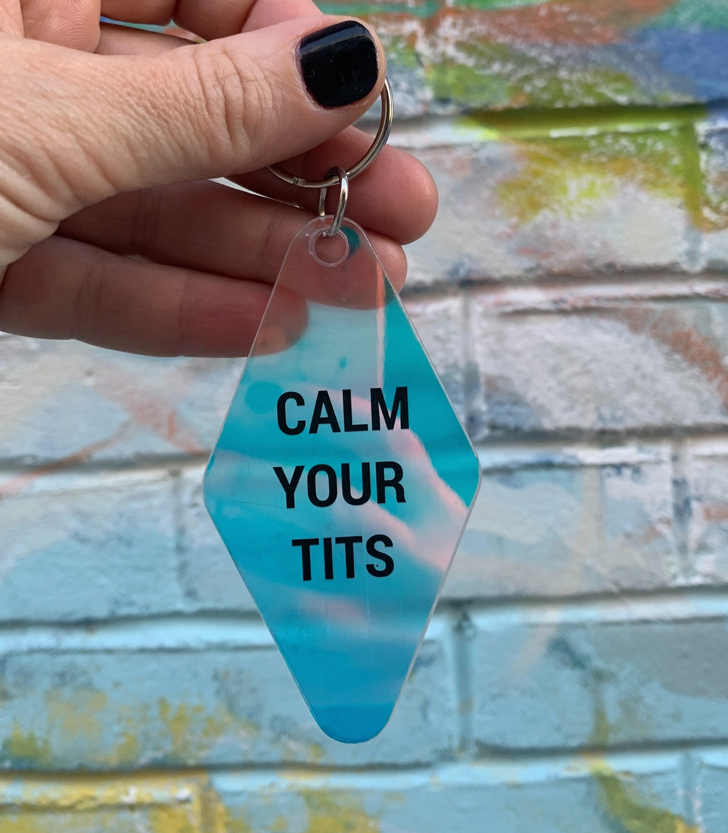 Calm Your Tits Iridescent Keychain