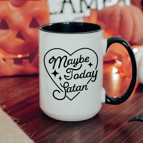 Maybe Today Satan Style 2 15 oz Black Rimmed Mug