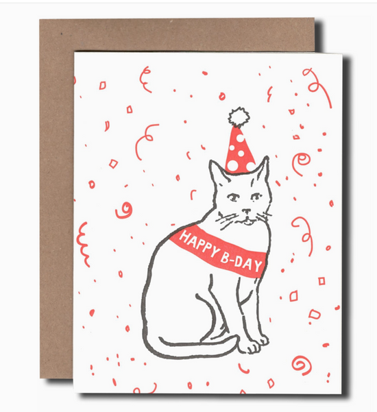 Happy B-Day Cat In A Birthday Hat Card