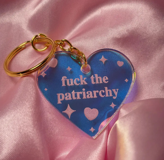 Fuck The Patriarchy Heart Shaped Acrylic Keychain