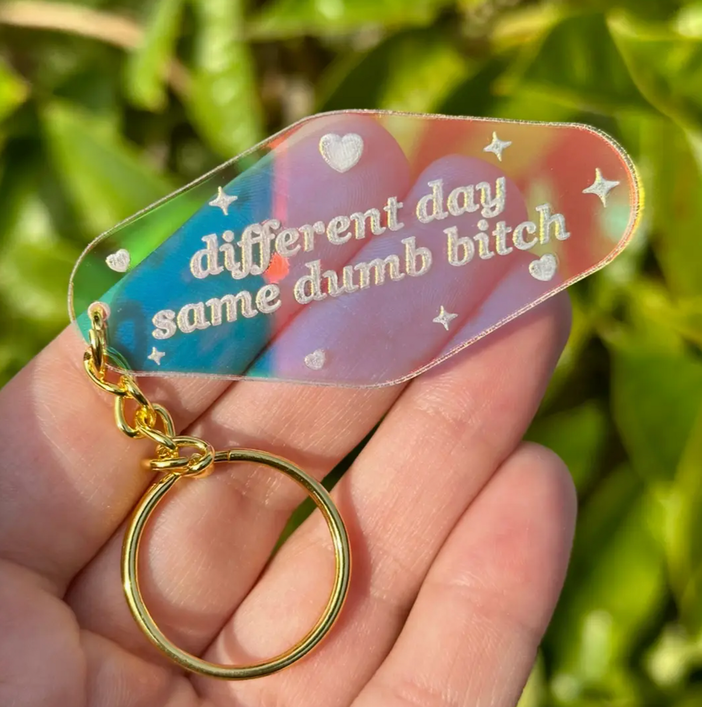 Different Day Same Dumb Bitch Acrylic Motel Style Keychain