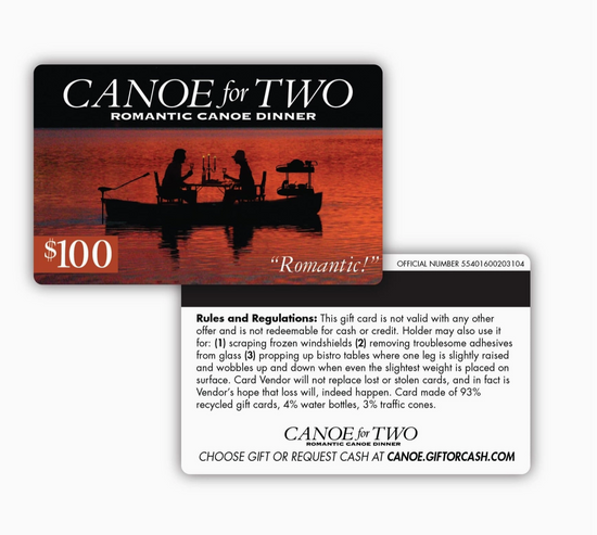 Canoe For Two Dining Package Prank Gift Card