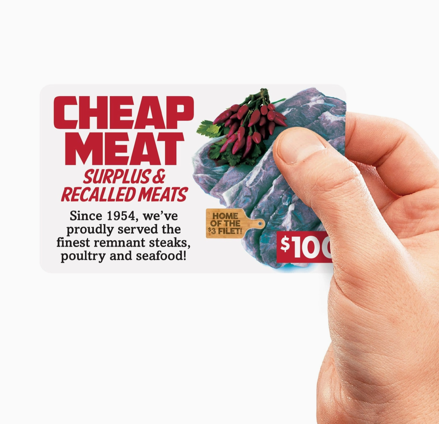 Cheap Meat Surplus Store Prank Gift Card