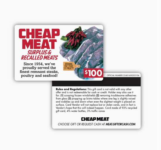 Cheap Meat Surplus Store Prank Gift Card