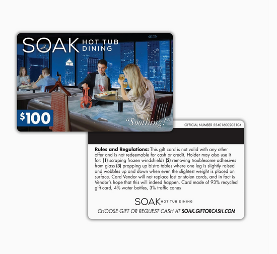 Soak Hot Tub Dining Prank Gift Card