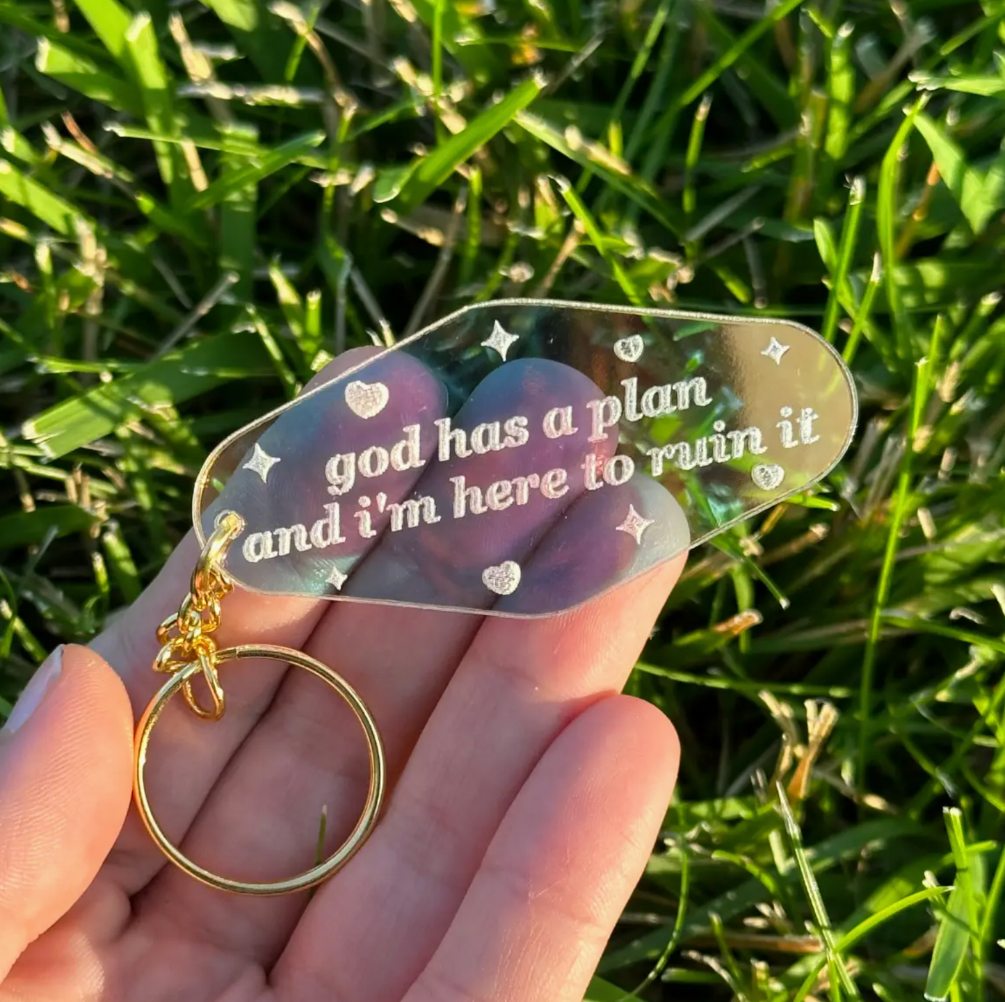 God Has A Plan And I'm Here To Ruin It Acrylic Motel Style Keychain