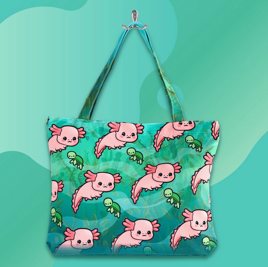 Axolotl & Tiny Sea Turtle Tote Bag