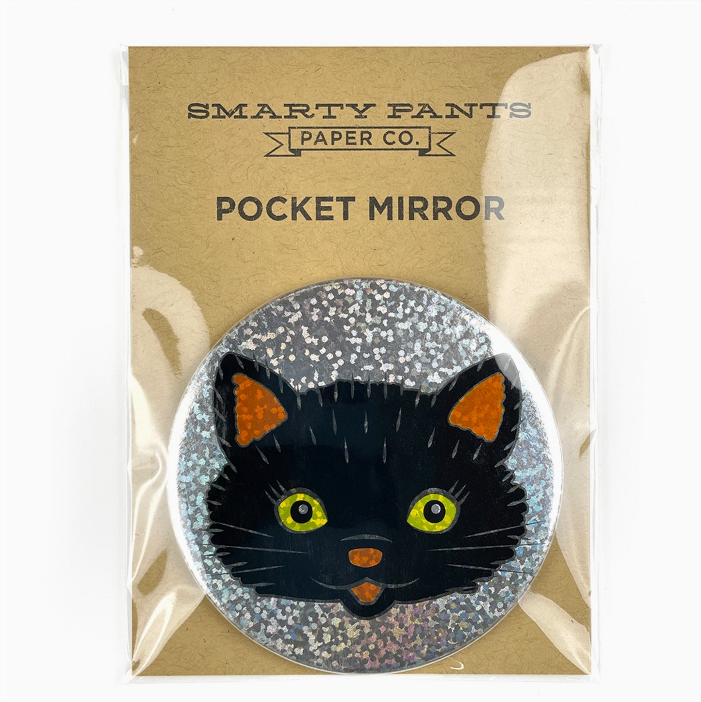 Black Cat Glitter Pocket Mirror