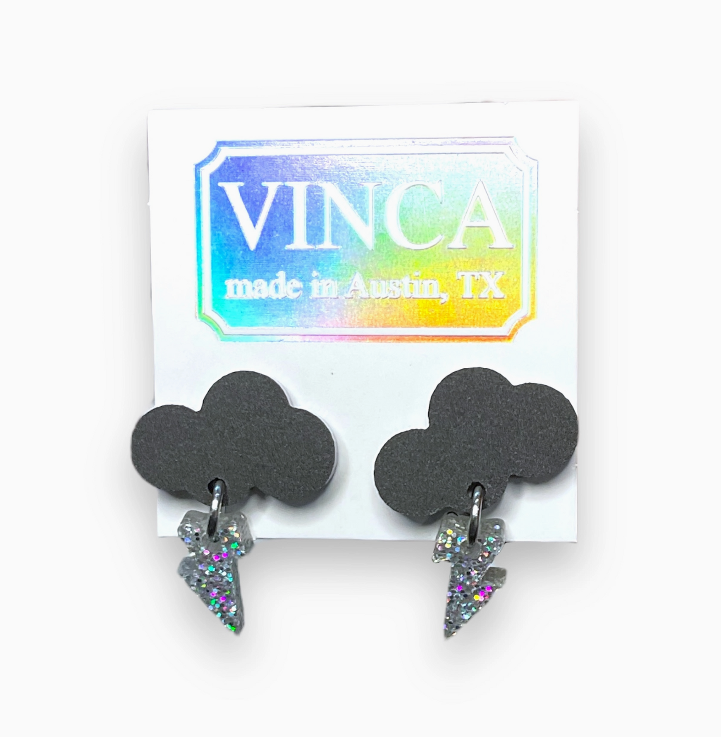 Baby Rain Cloud Acrylic Earrings (Black Glitter Hologram)