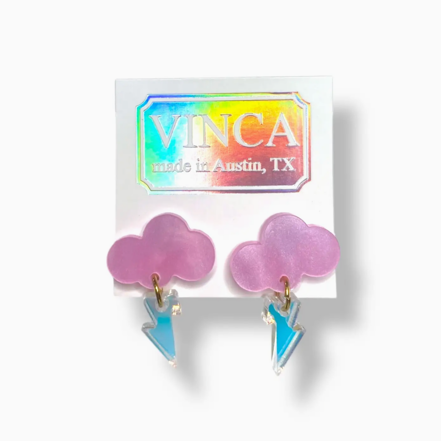 Baby Rain Cloud Acrylic  Earrings - Pink/Iridescent Shimmer