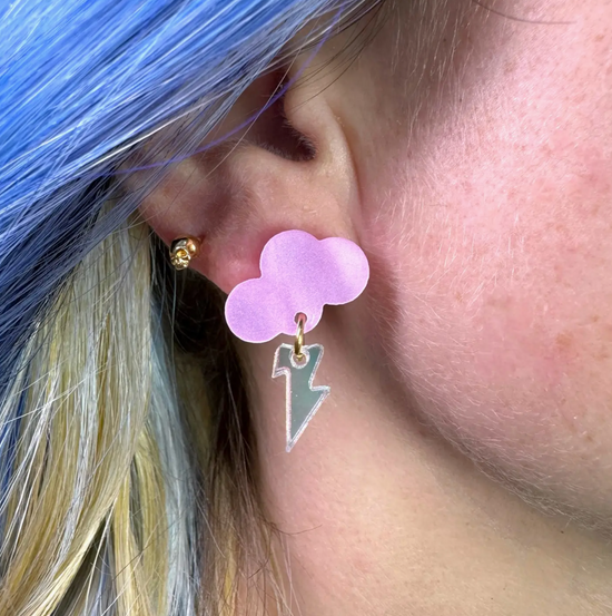 Baby Rain Cloud Acrylic  Earrings - Pink/Iridescent Shimmer