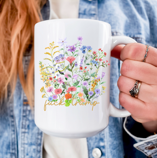 "Hidden" Fuck Trump Floral Design 15 oz Mug (2 colors available)