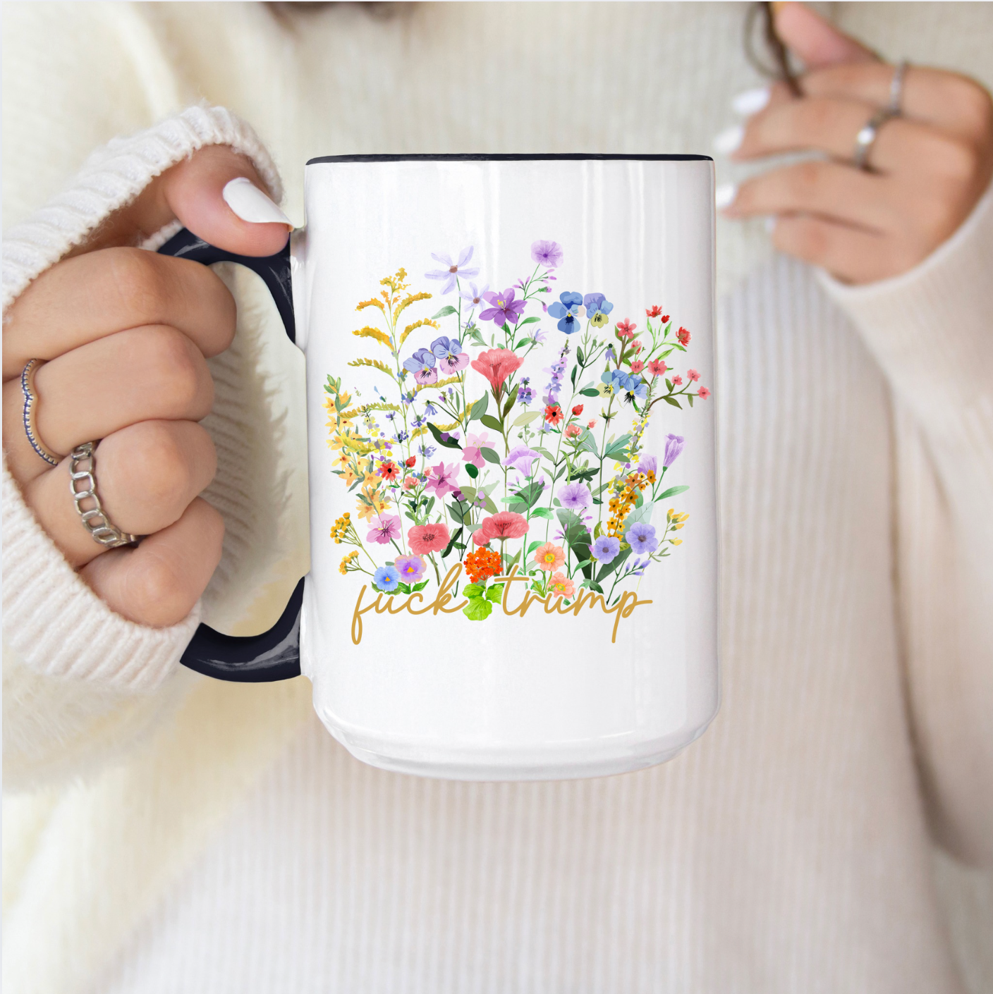 "Hidden" Fuck Trump Floral Design 15 oz Mug (2 colors available)