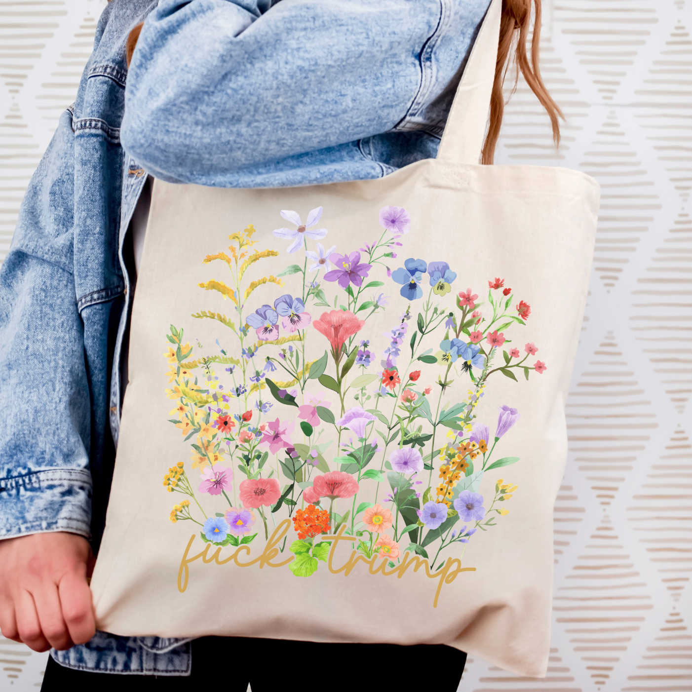 "Hidden" Fuck Trump Floral Design Tote Bag