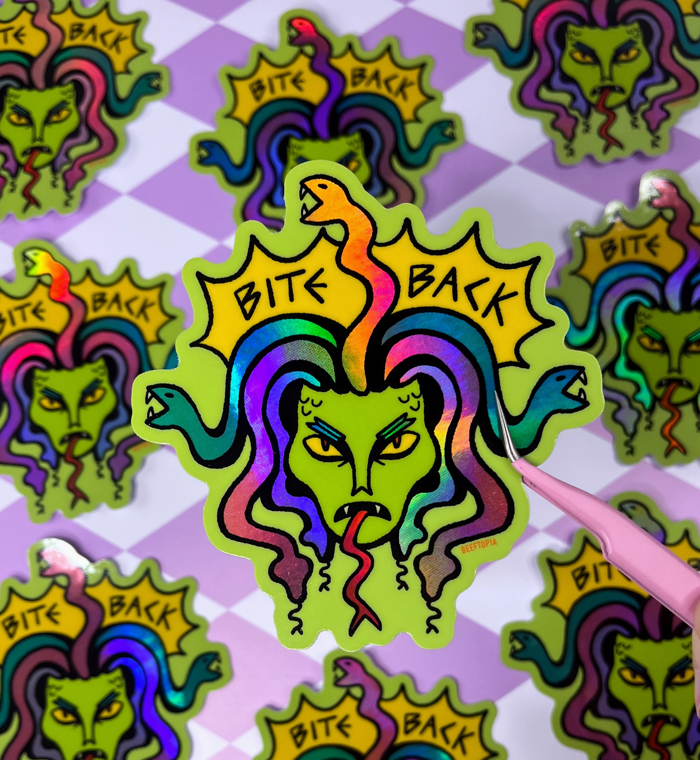 Bite Back Medusa Holographic Sticker