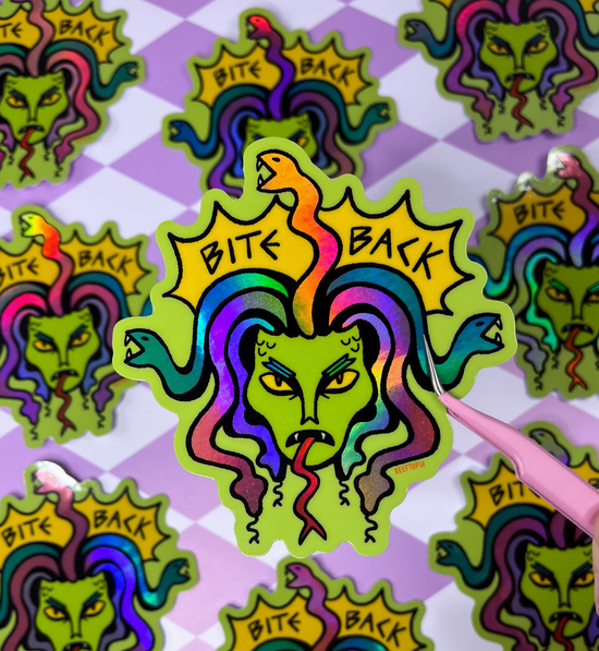 Bite Back Medusa Holographic Sticker