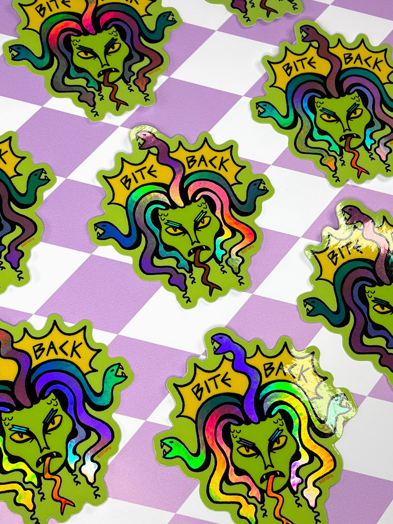 Bite Back Medusa Holographic Sticker