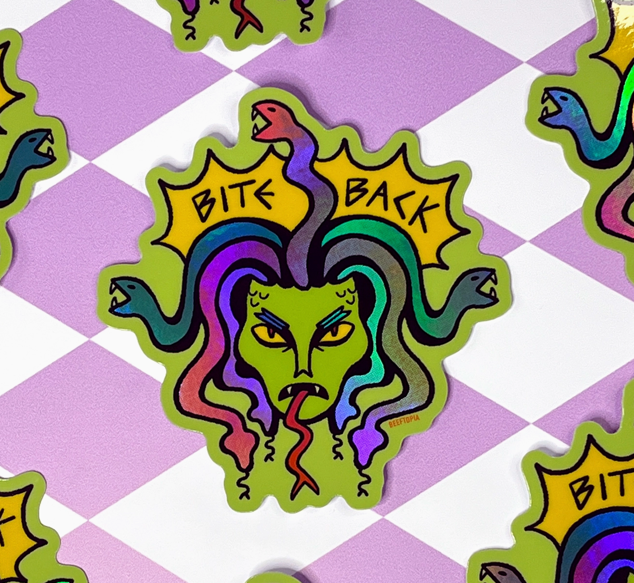 Bite Back Medusa Holographic Sticker