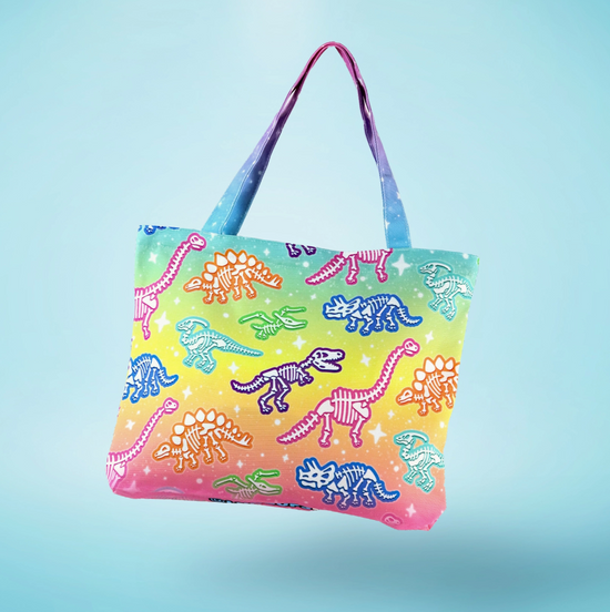 Rainbow Dino Tote Bag