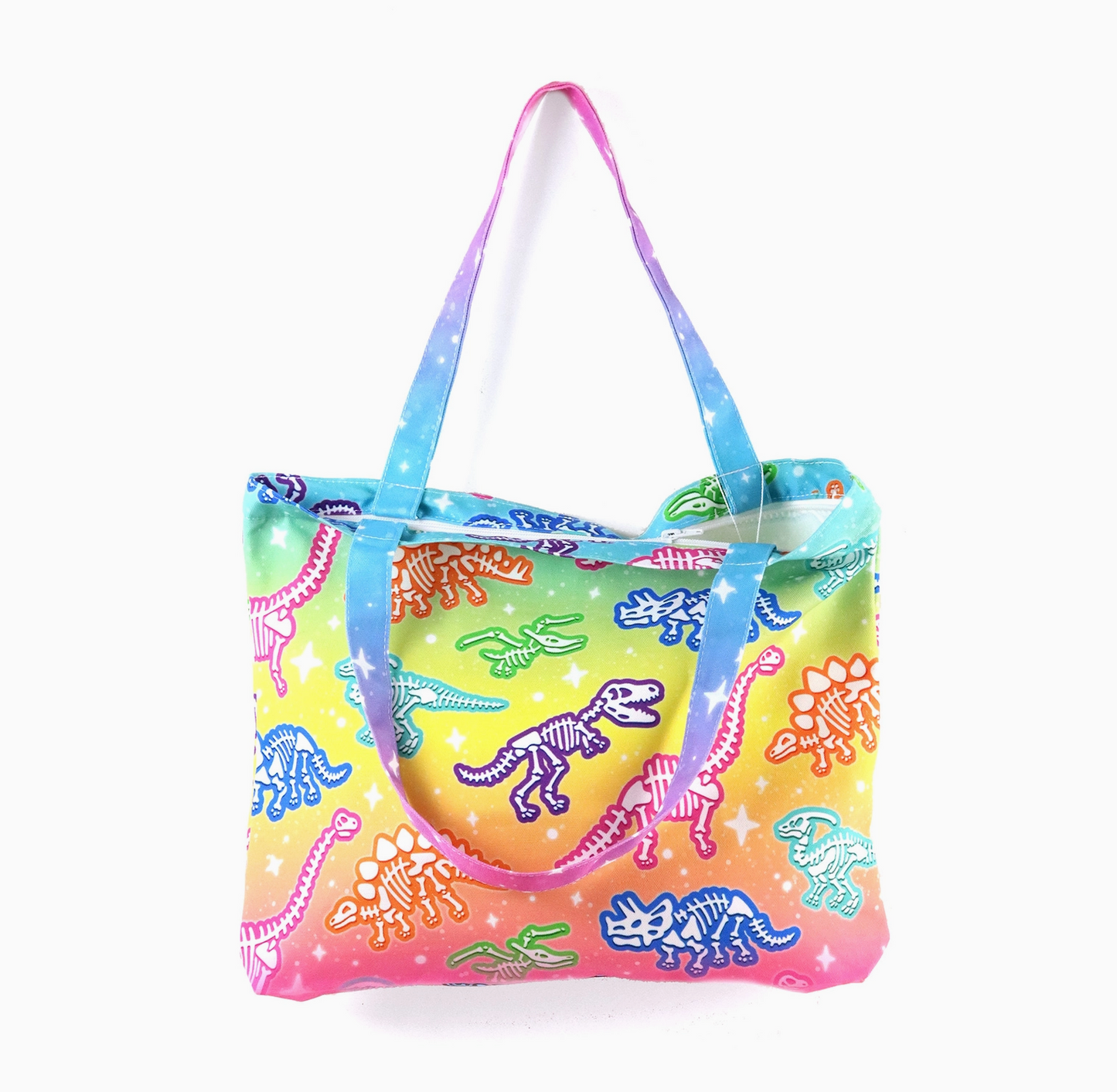 Rainbow Dino Tote Bag