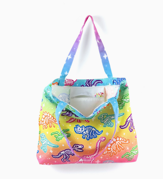 Rainbow Dino Tote Bag