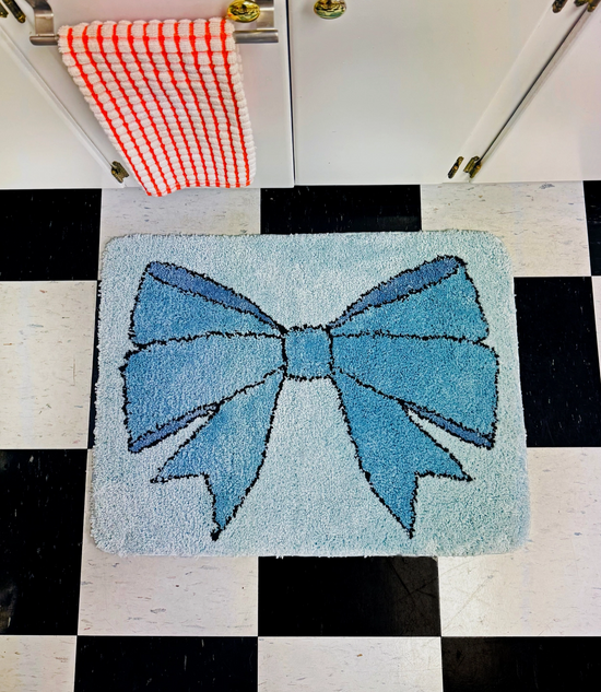 Blue Bow Design Polyester Bath Mat