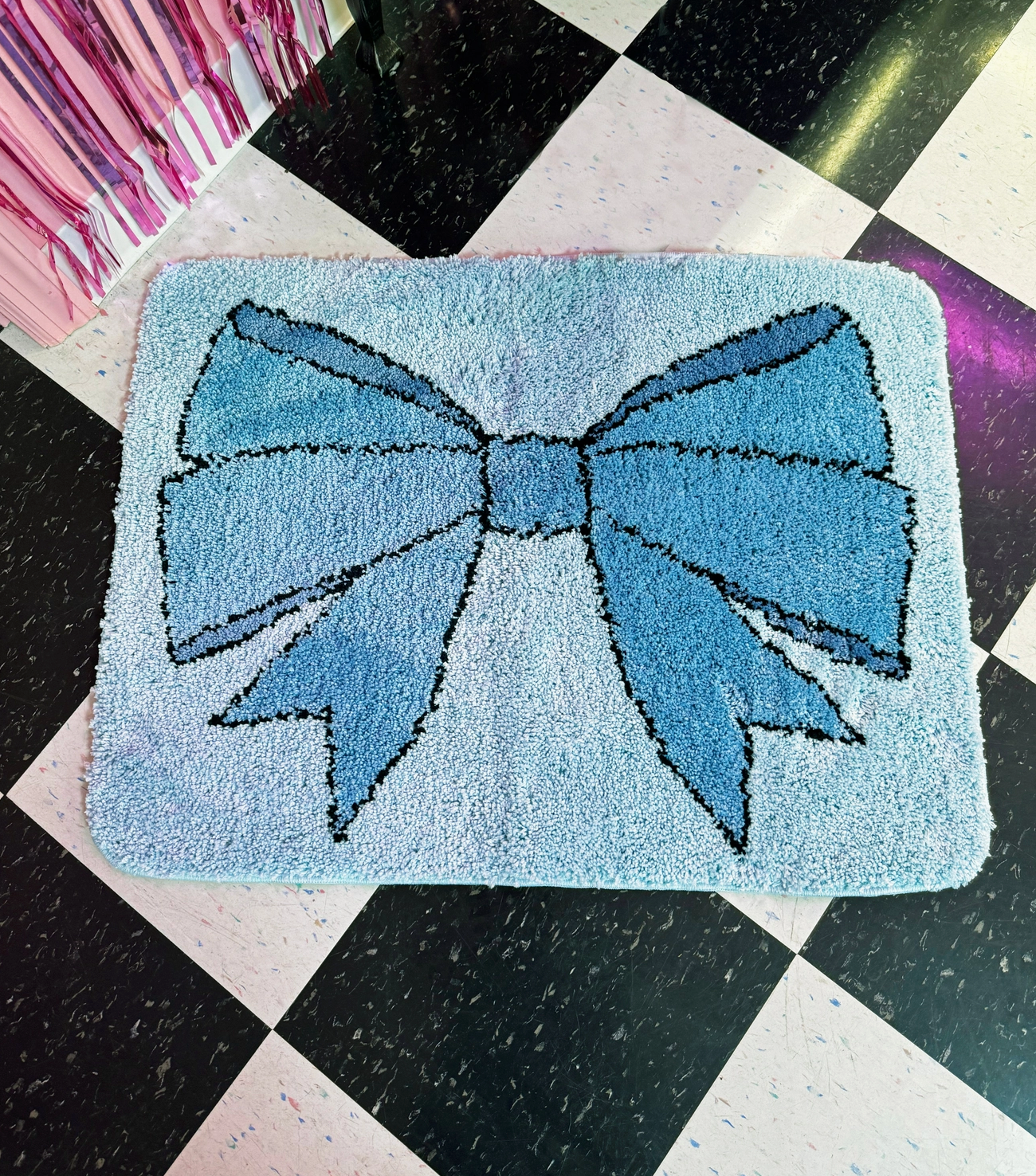 Blue Bow Design Polyester Bath Mat