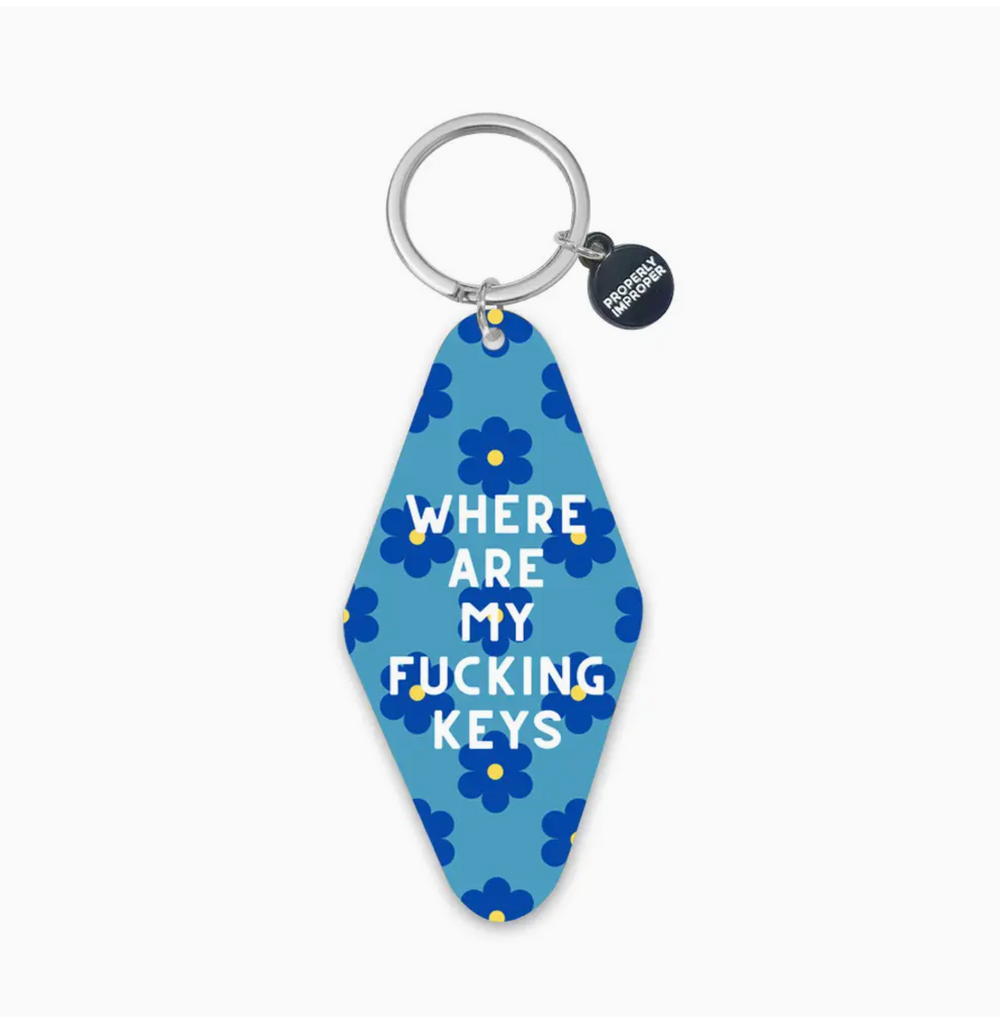 Where Are My Fucking Keys Keychain (Blue Floral Pattern)